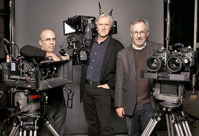 (da sinistra a destra) Jeffrey Katzenberg, James Cameron e Steven Spielberg 